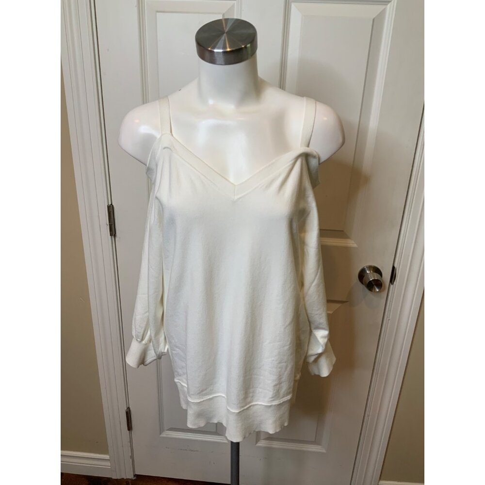 Milly White V-Neck Cold Shoulder Sweater, Size M